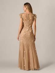 Adrianna Papell Natural Bead Mesh Godet Long Dress - Image 2 of 6