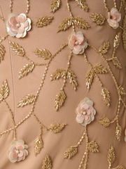 Adrianna Papell Natural Bead Mesh Godet Long Dress - Image 3 of 6