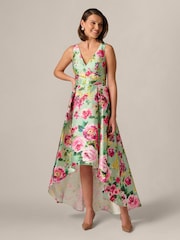 Adrianna Papell Green High Low Twill Dress - Image 1 of 6