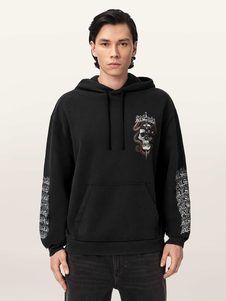 AllSaints Black Araknid Hoodie - Image 1 of 7