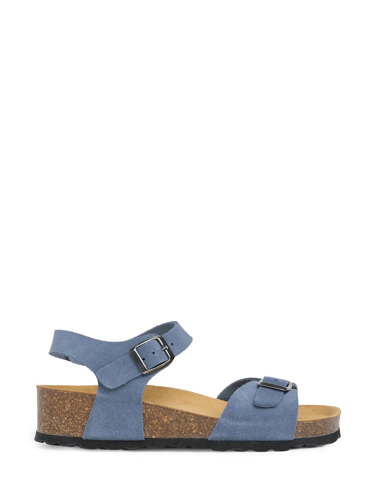 Celtic & Co. Blue Low Wedge Double Buckle Sandals - Image 1 of 7