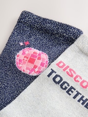 Navy Blue / Silver Disco Together' Slogan Sparkle Ankle Socks 2 Pack - Image 3 of 5
