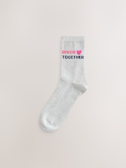Navy Blue / Silver Disco Together' Slogan Sparkle Ankle Socks 2 Pack - Image 4 of 5