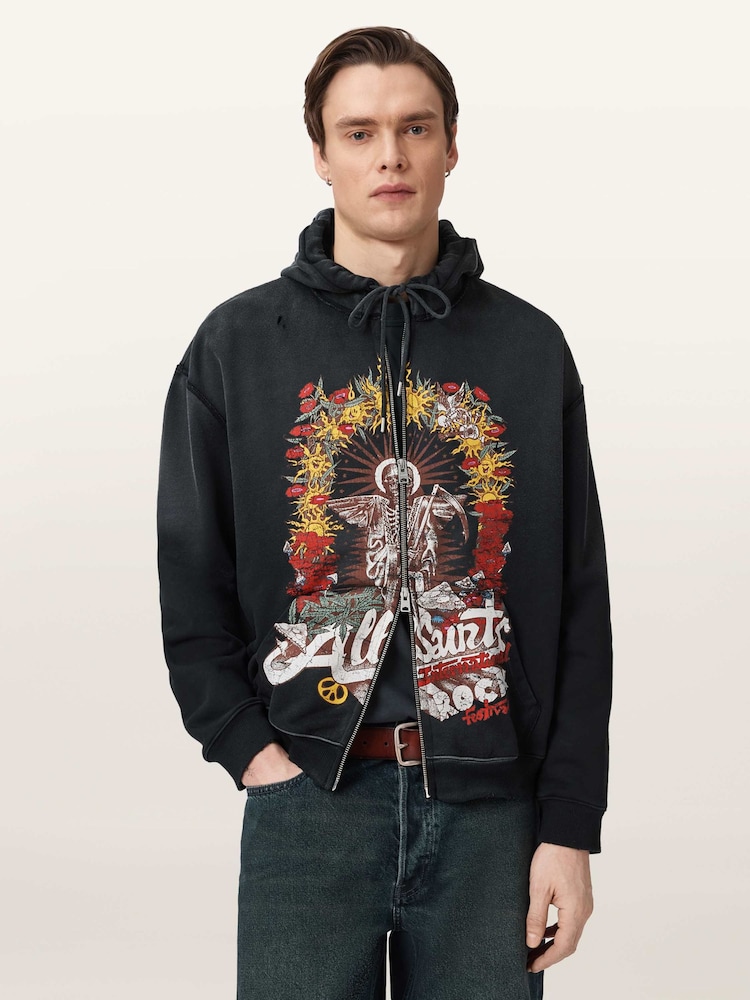 AllSaints Black Roque Zip Hoodie - Image 1 of 7