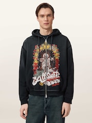 AllSaints Black Roque Zip Hoodie - Image 2 of 7