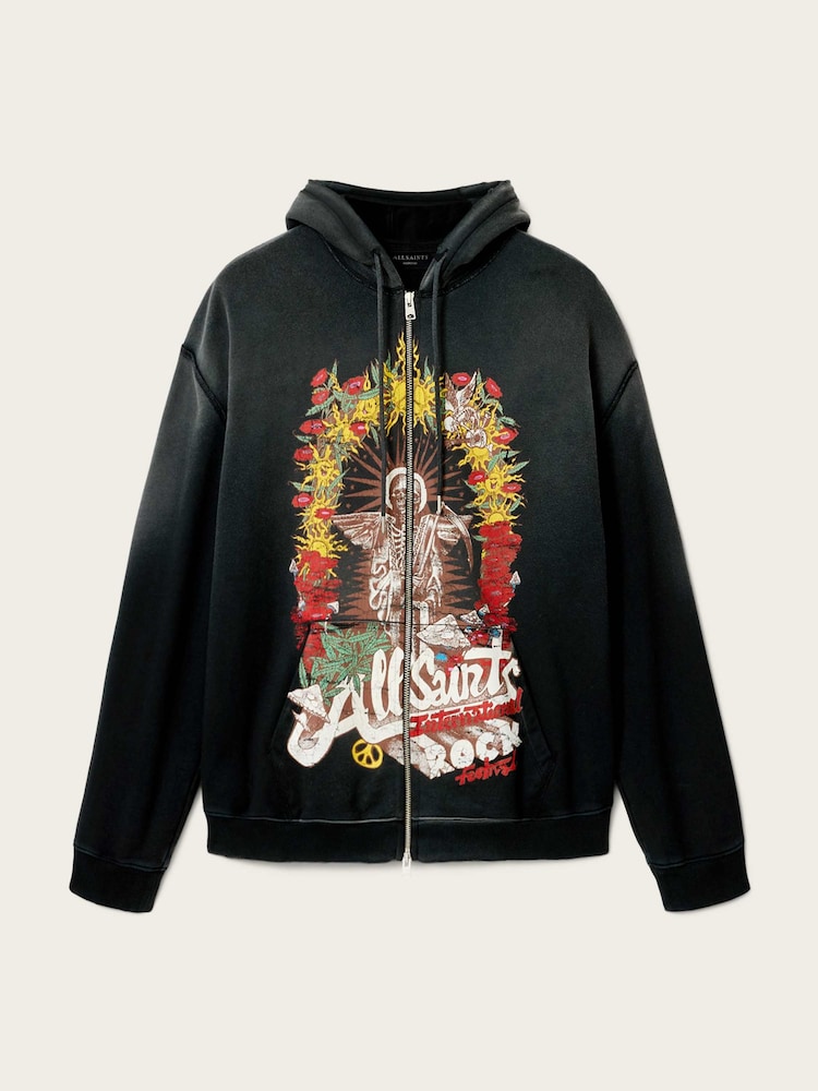 AllSaints Black Roque Zip Hoodie - Image 7 of 7
