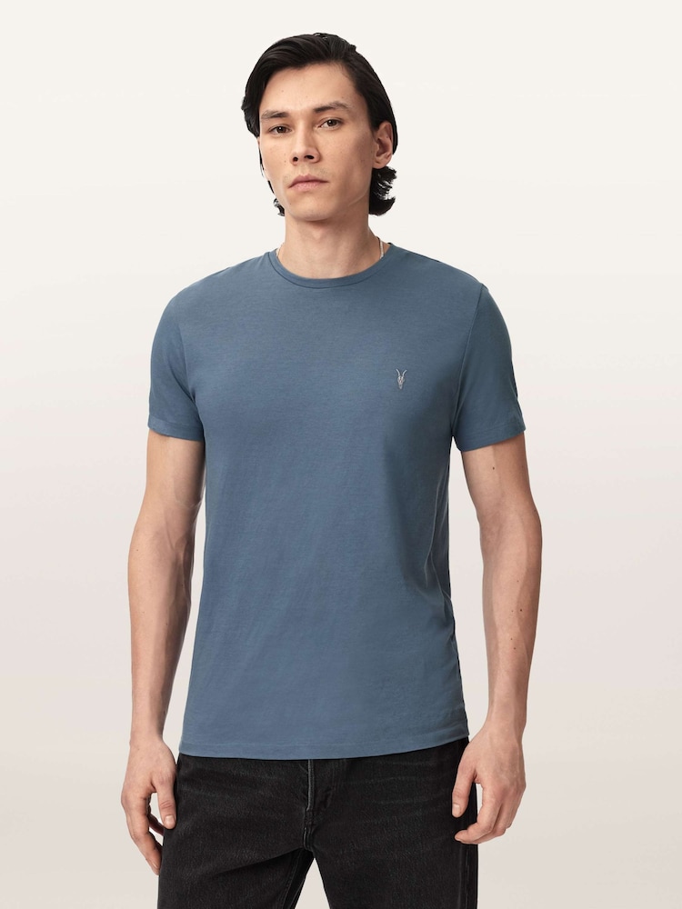 AllSaints Waved Blue Tonic Short Sleeve Crew T-Shirt - Image 1 of 5 AllSaints Waved Blue Tonic Short Sleeve Crew T-Shirt - Image 1 of 5