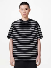 AllSaints Black Undergrnd Stripe Short T-Shirt - Image 1 of 6