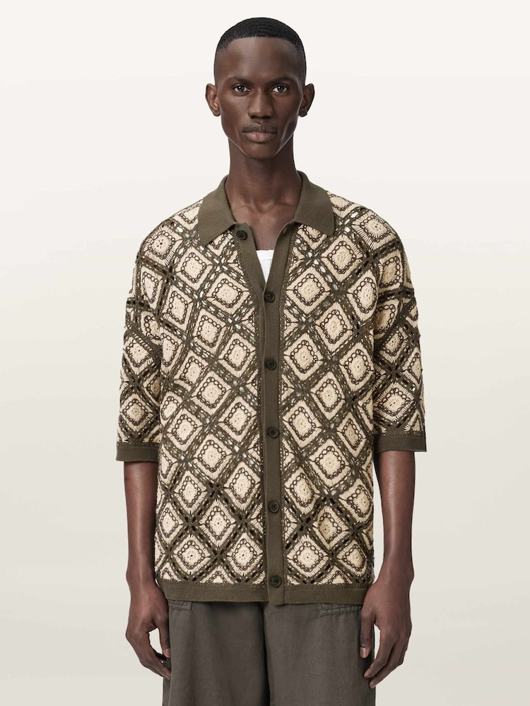 AllSaints Green Morena Short Sleeve Cardigan - Image 1 of 6 AllSaints Green Morena Short Sleeve Cardigan - Image 1 of 6