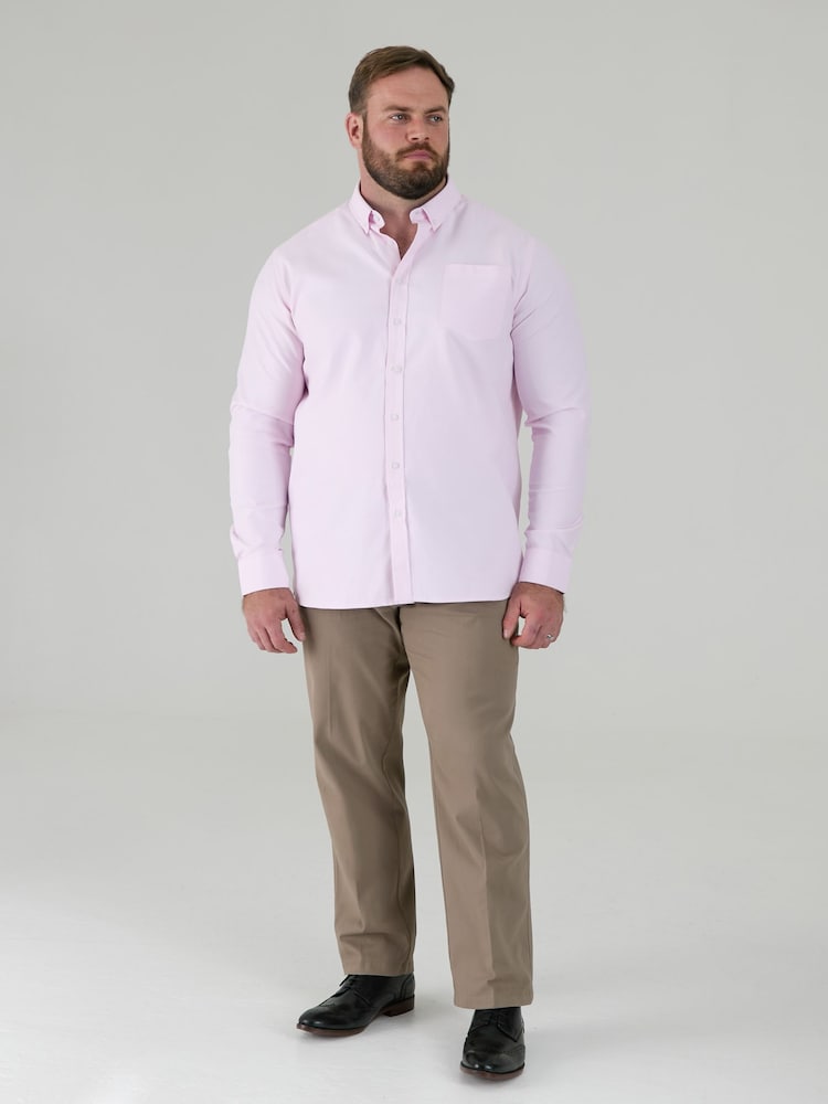 Ροζ - D555 RICHARD Κλασικό πουκάμισο Oxford με Μακρύ μανίκι και κουμπιά και τσέπη στο Στήθος - Εικόνα 2 από 9