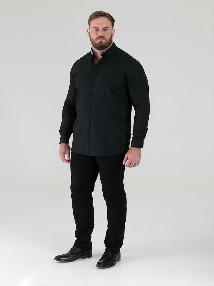 Μαύρο - D555 RICHARD Κλασικό πουκάμισο Oxford με Μακρύ μανίκι και κουμπιά και τσέπη στο Στήθος - Εικόνα 2 από 9