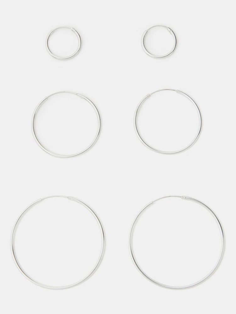 Accessorize Silver Tone Sterling Silver Hoop Earrings 3-Pack - Image 1 of 2