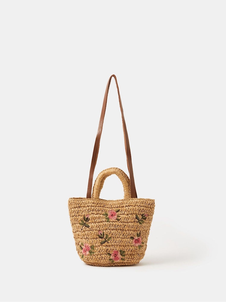 Accessorize Natural Floral Embroidered Raffia Bag - Image 1 of 3