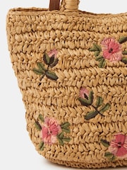 Accessorize Natural Floral Embroidered Raffia Bag - Image 2 of 3
