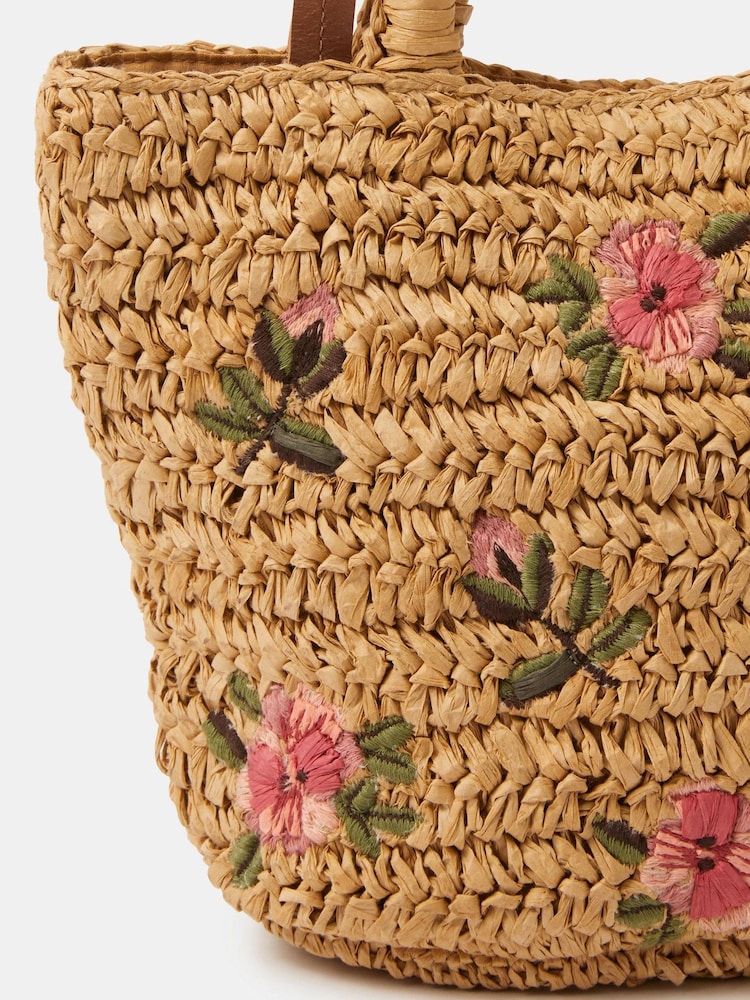 Accessorize Natural Floral Embroidered Raffia Bag - Image 2 of 3