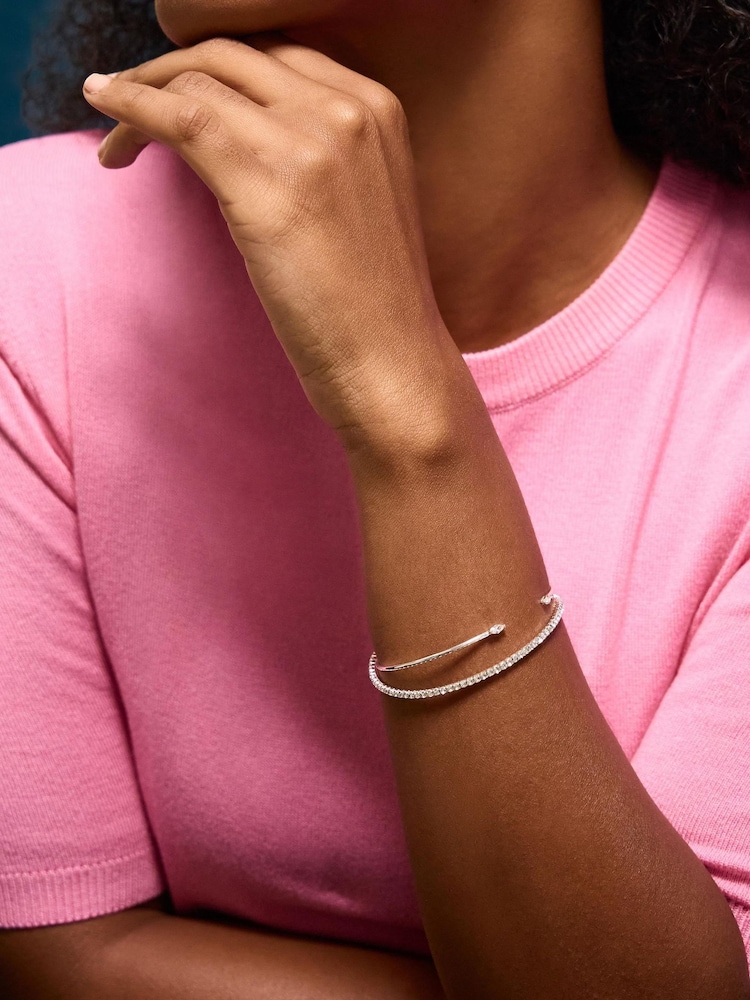 Accessorize Sterling Silver-Plated Cuff & Tennis Bracelet Set - Imaginea 2 din 2