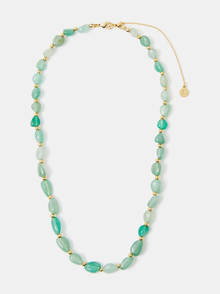 Accessorize Green 14ct Gold-Plated Aventurine Stone Necklace - Image 1 of 2 Accessorize Green 14ct Gold-Plated Aventurine Stone Necklace - Image 1 of 2