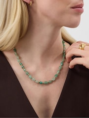 Accessorize Green 14ct Gold-Plated Aventurine Stone Necklace - Image 2 of 2