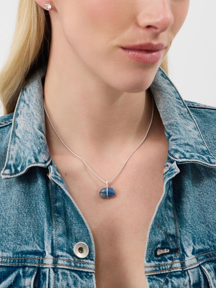 Accessorize Silver Sterling Silver-Plated Blue Quartz Pendant Necklace - Image 2 of 2