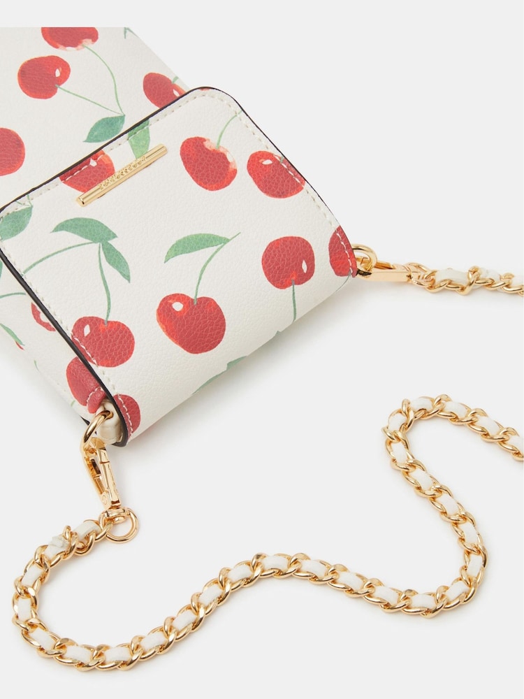 Accessorize Cream Cherry Print Phone Bag - Image 2 of 3 Accessorize Cream Cherry Print Phone Bag - Image 2 of 3