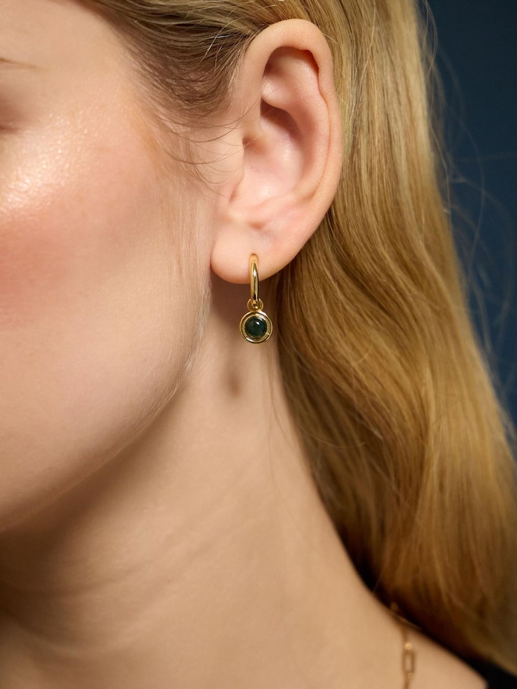 Accessorize 14ct Gold-Plated Chalcedony Drop Hoop Earrings - Bild 2 von 2