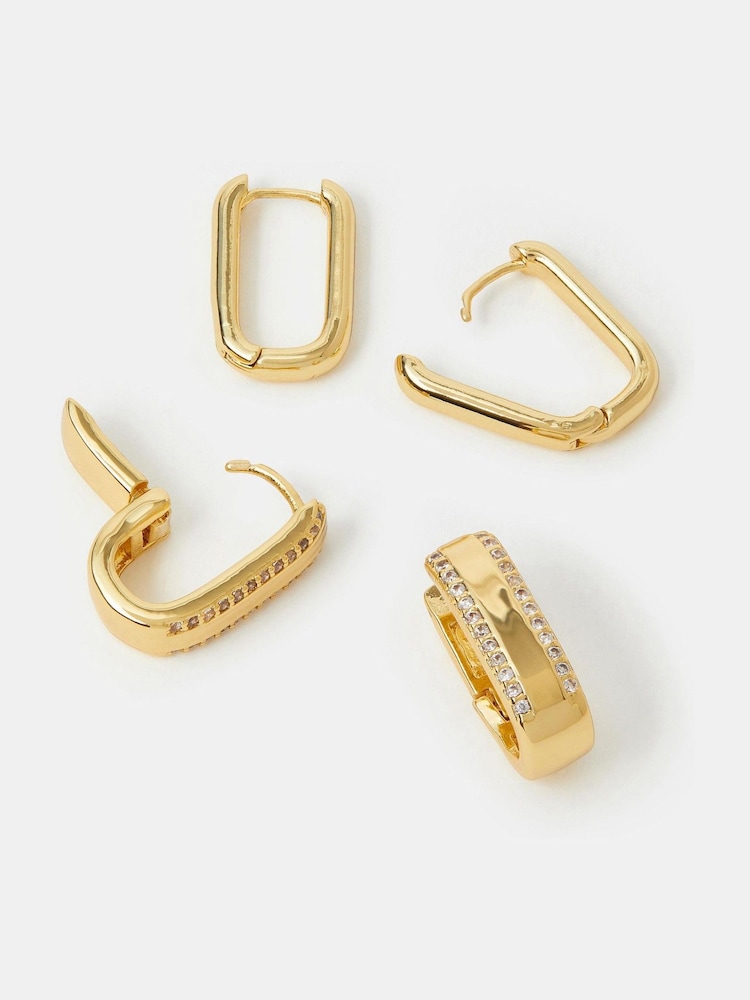 Accessorize 14ct Gold-Plated Rectangle Hoop Earrings 2-Pack - Bild 1 von 2