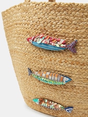 Accessorize Natural Beaded Fish Woven Basket Bag - Image 2 of 3