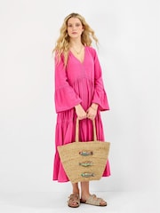 Accessorize Natural Beaded Fish Woven Basket Bag - Image 3 of 3