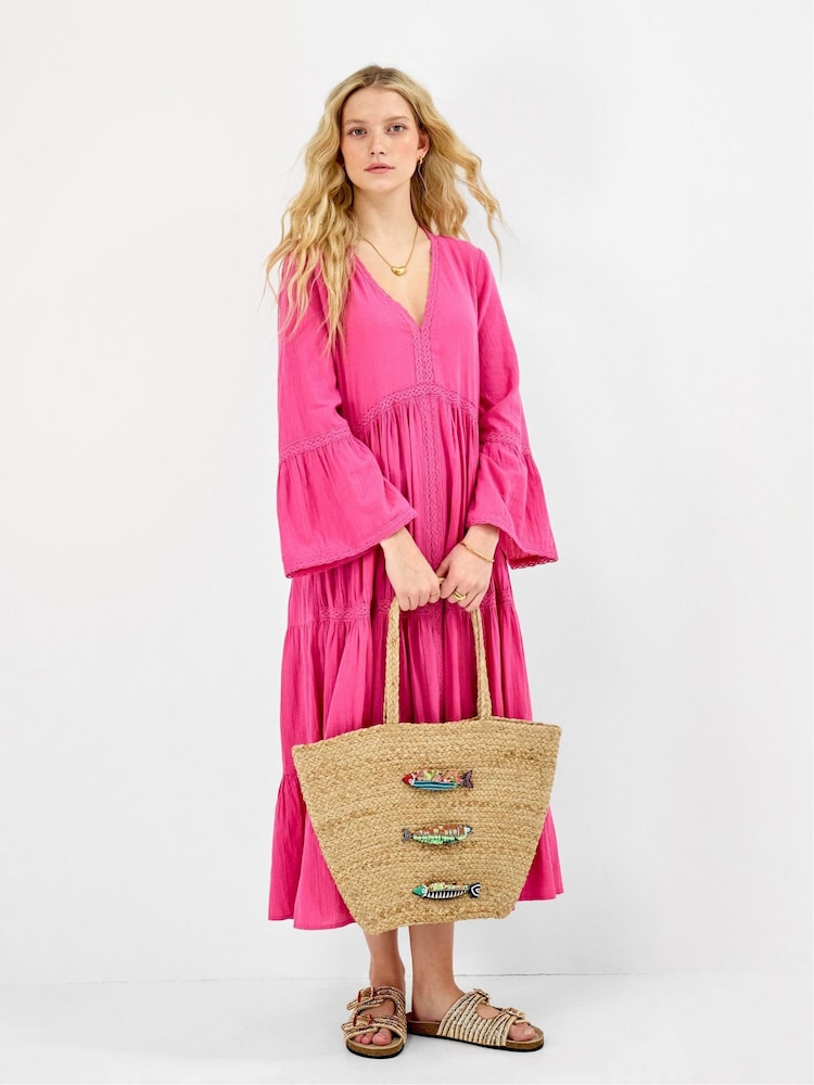 Accessorize Natural Beaded Fish Woven Basket Bag - Image 3 of 3 Accessorize Natural Beaded Fish Woven Basket Bag - Image 3 of 3