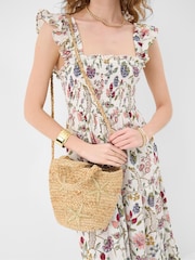 Accessorize Natural Embroidered Starfish Raffia Bag - Image 3 of 3