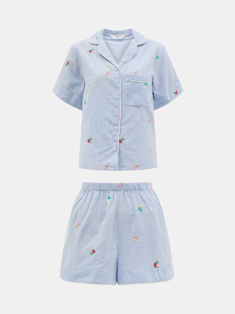 Accessorize Blue Floral Stripe Short Pyjamas Set - Image 4 of 4 Accessorize Blue Floral Stripe Short Pyjamas Set - Image 4 of 4