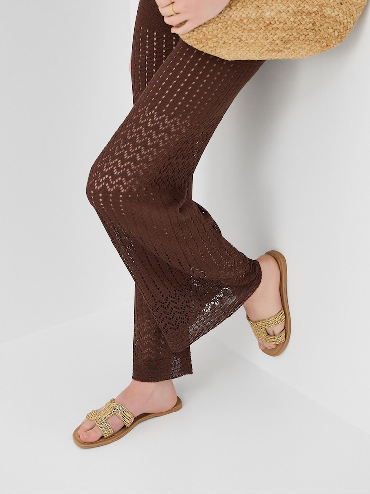 Accessorize Gold Beaded Cut Out Sandals - Image 1 of 3