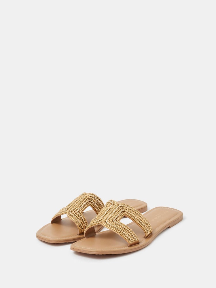 Accessorize Gold Beaded Cut Out Sandals - Image 2 of 3