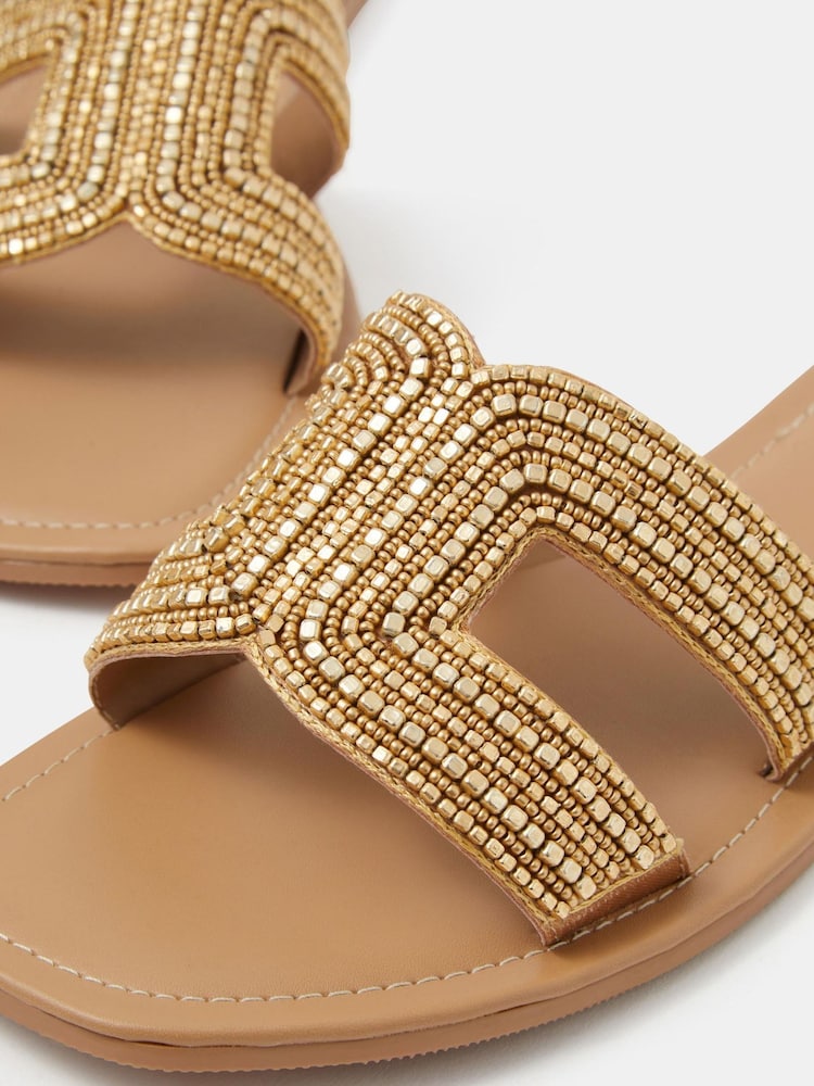 Accessorize Gold Beaded Cut Out Sandals - Image 3 of 3