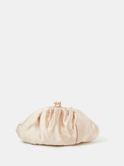 Accessorize Natural Ruched Satin Clip Frame Clutch Bag - Image 1 of 3