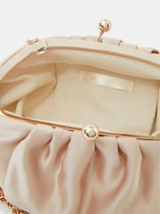Accessorize Natural Ruched Satin Clip Frame Clutch Bag - Image 2 of 3