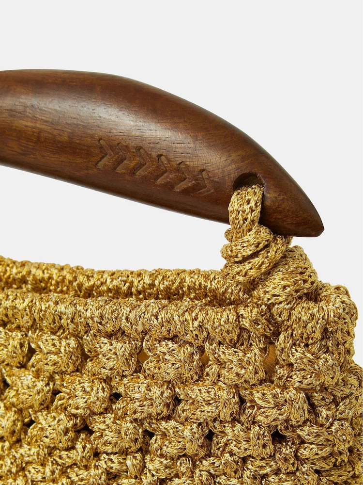 Accessorize Gold Fish Handle Woven Crossbody Bag - Image 2 of 3 Accessorize Gold Fish Handle Woven Crossbody Bag - Image 2 of 3