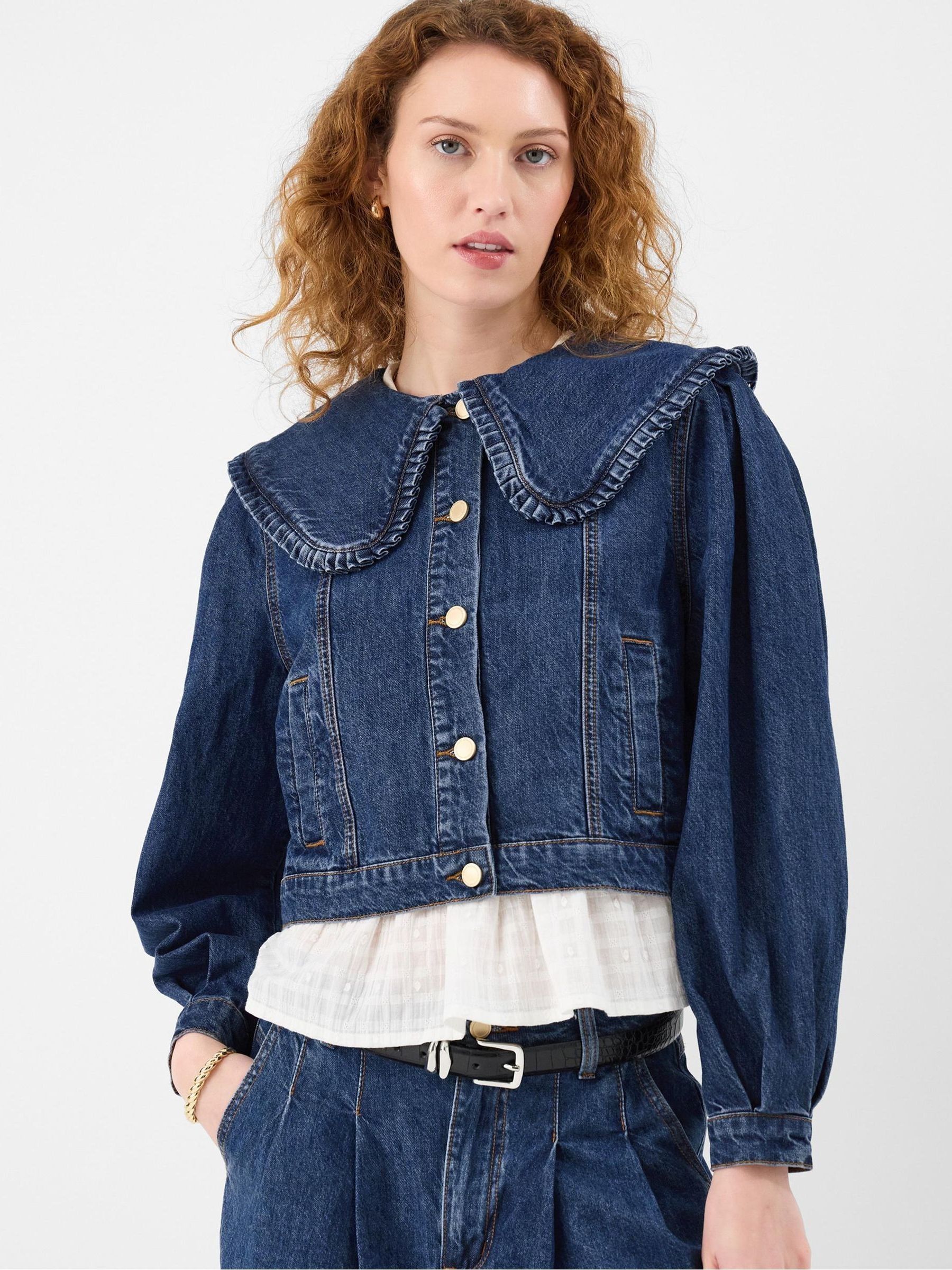 ジャケット・アウター COLLAR RUFFLES DENIM JACKET Buy Accessorize Blue Frill Collar Denim Jacket from the Next UK