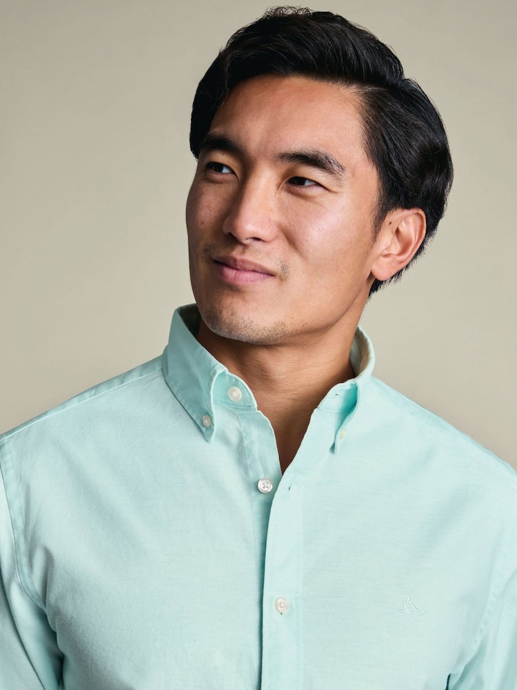 Charles Tyrwhitt Green Stripe Button-Down Stretch Washed Oxford Shirt - Image 2 of 5