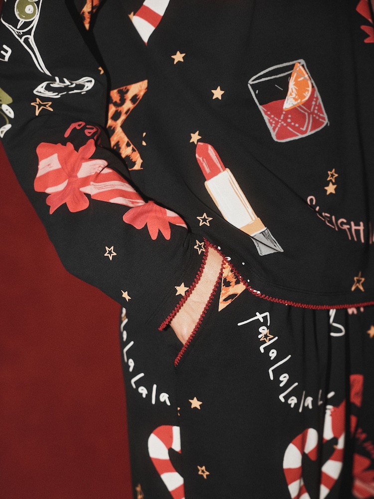 Rockett St George Black Falalala Christmas Pyjamas Set - Image 5 of 5 Rockett St George Black Falalala Christmas Pyjamas Set - Image 5 of 5