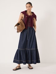 Hush Betty Tiered Denim Midi Skirt - 4的图像1｝