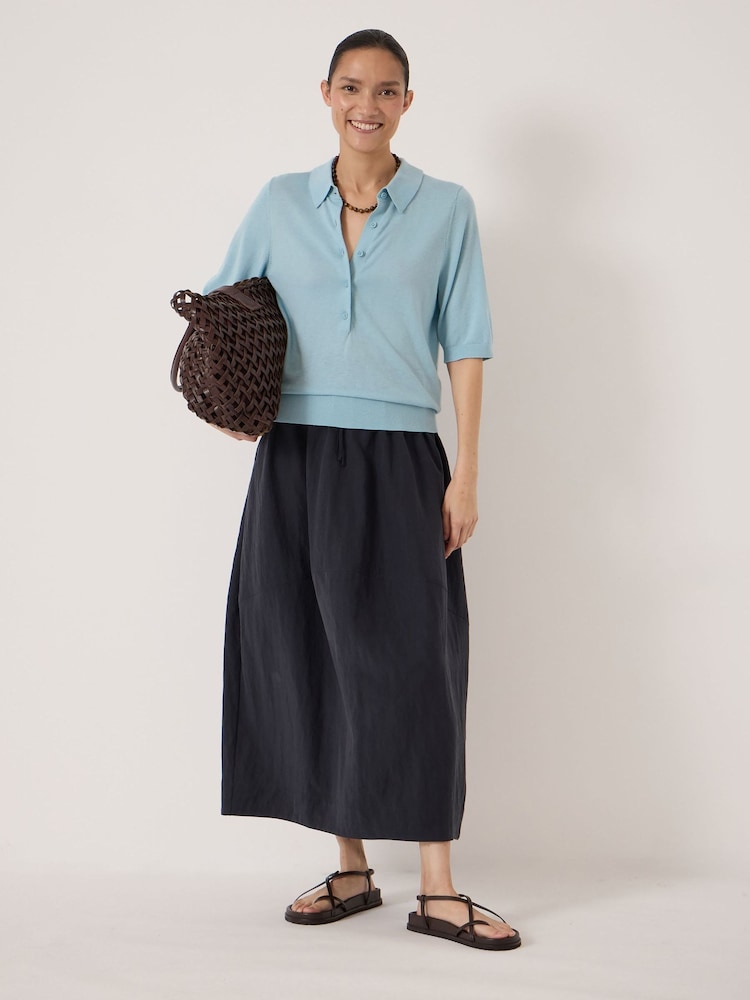 Hush Blue Fine Knit Short Sleeve Polo Top - Image 1 of 5