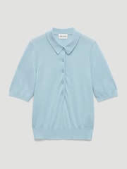 Hush Blue Fine Knit Short Sleeve Polo Top - Image 5 of 5