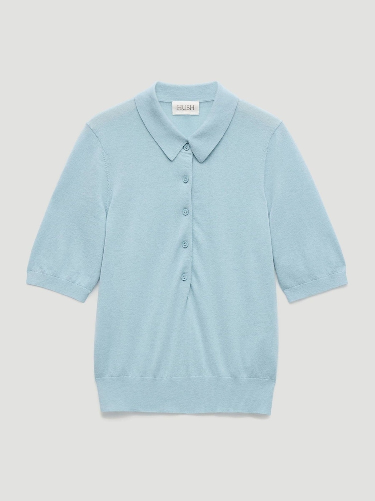 Hush Blue Fine Knit Short Sleeve Polo Top - Image 5 of 5
