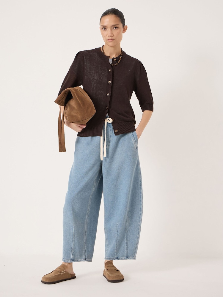 Hush Brown Celeste Short Sleeve Linen Blend Cardigan - Image 2 of 5 Hush Brown Celeste Short Sleeve Linen Blend Cardigan - Image 2 of 5