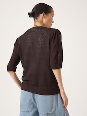 Hush Brown Celeste Short Sleeve Linen Blend Cardigan - Image 3 of 5