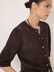Hush Brown Celeste Short Sleeve Linen Blend Cardigan - Image 4 of 5