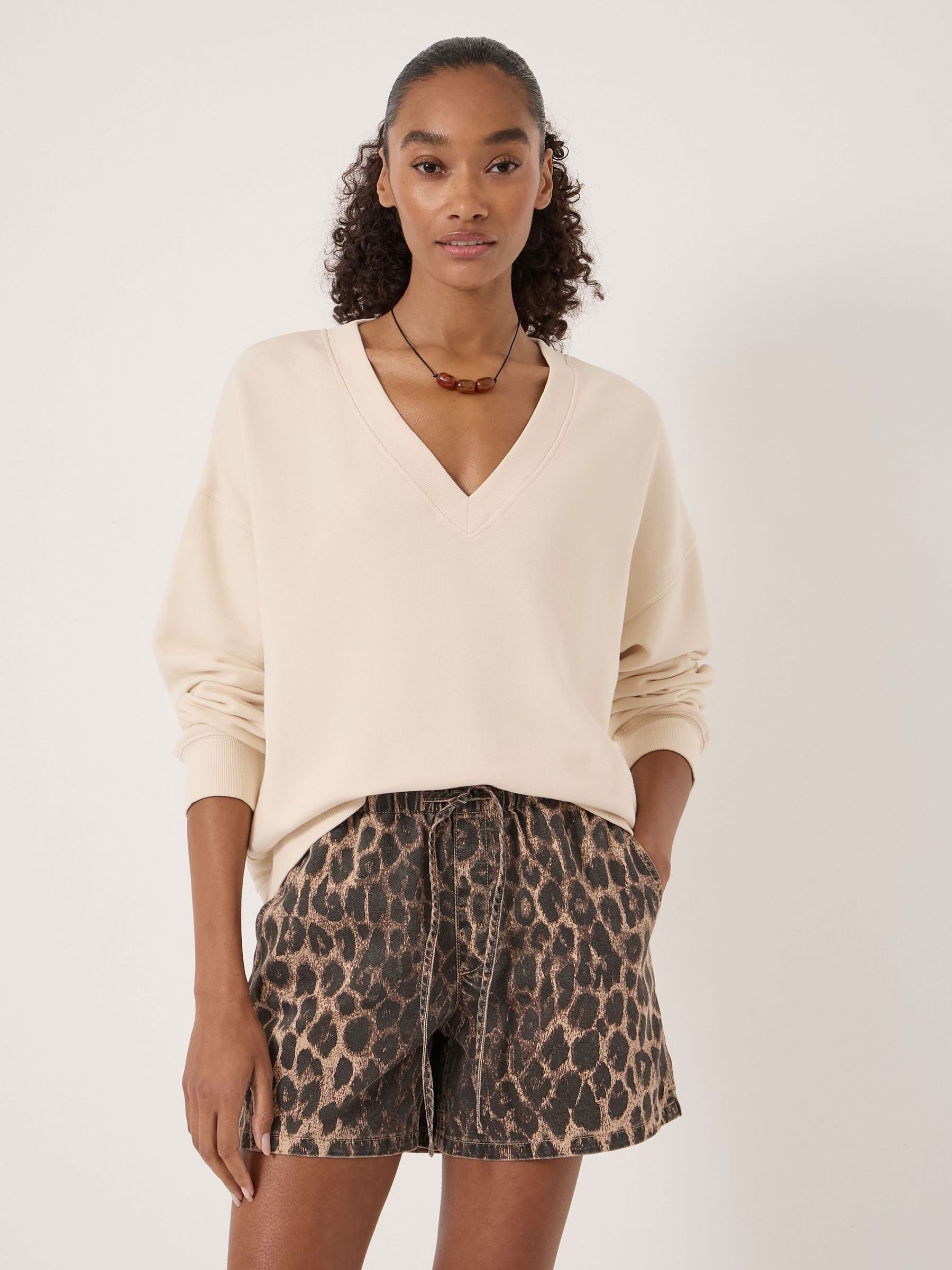 Buy Hush Natural Cleo V-Neck Cotton Sweatshirt from the Next UK