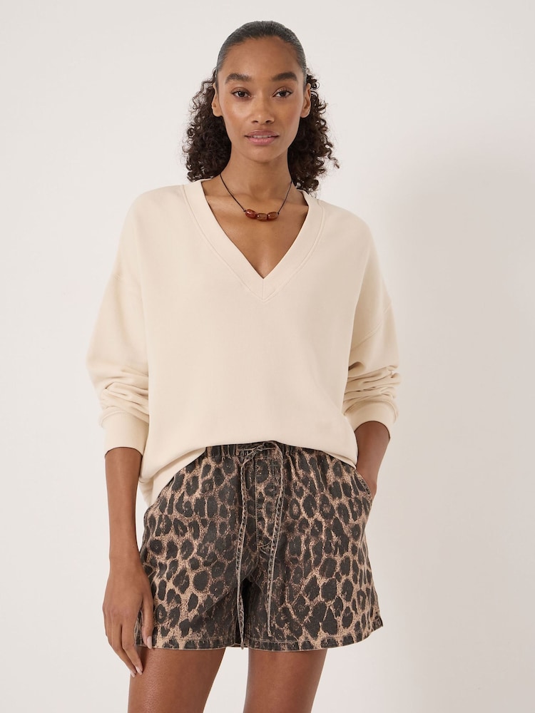 Hush Natural Cleo V-Neck Cotton Sweatshirt - Image 1 of 5