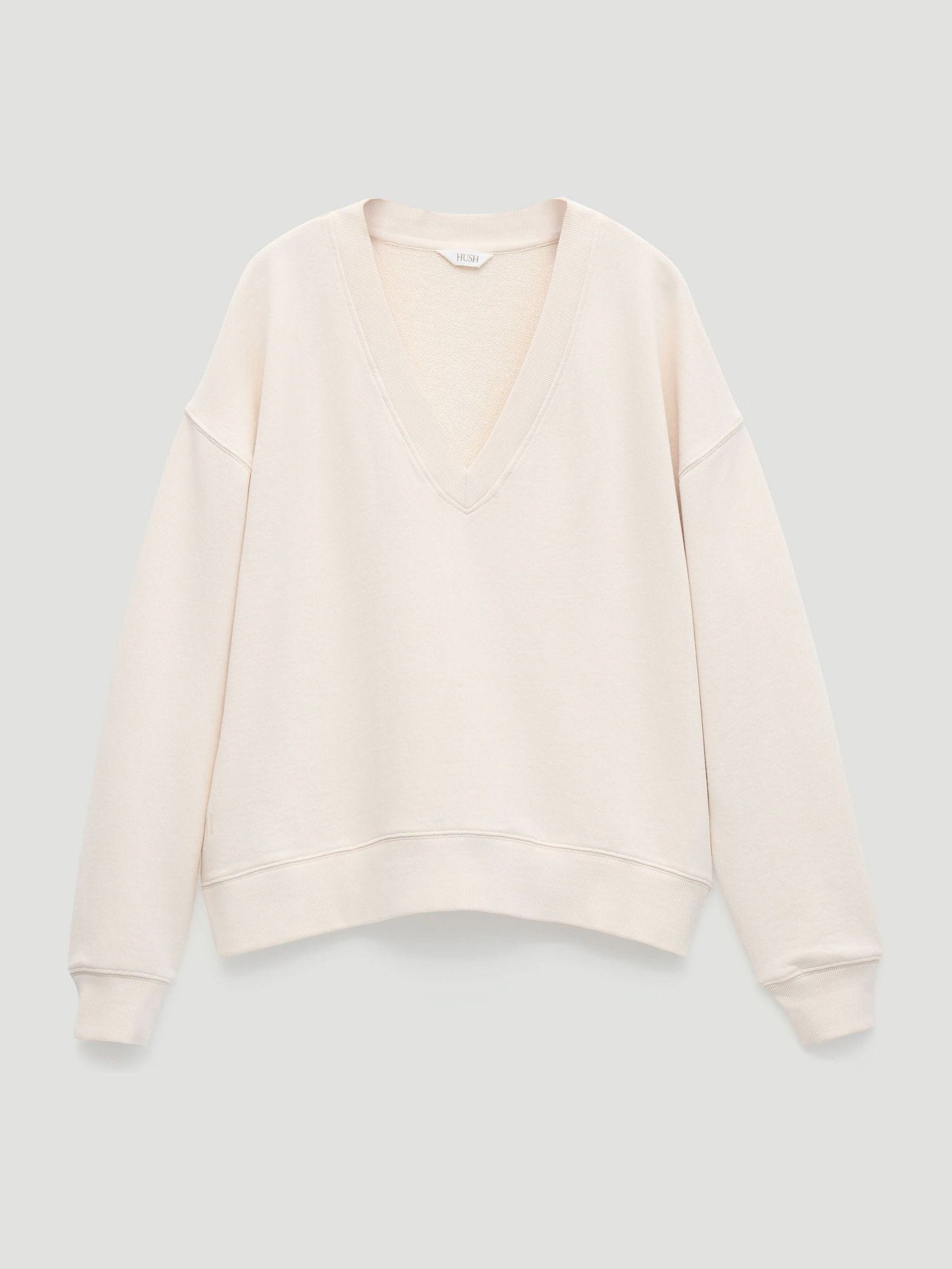 Buy Hush Natural Cleo V-Neck Cotton Sweatshirt from the Next UK